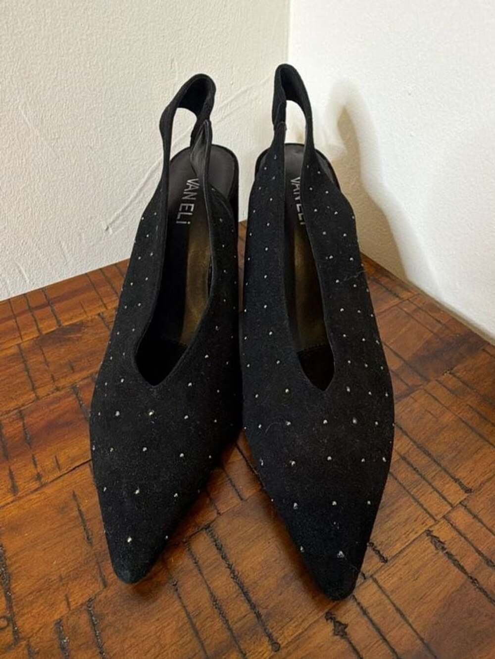 Vaneli Black Suede Studded Slingback Pumps Size 7.5N - Picture 2 of 7